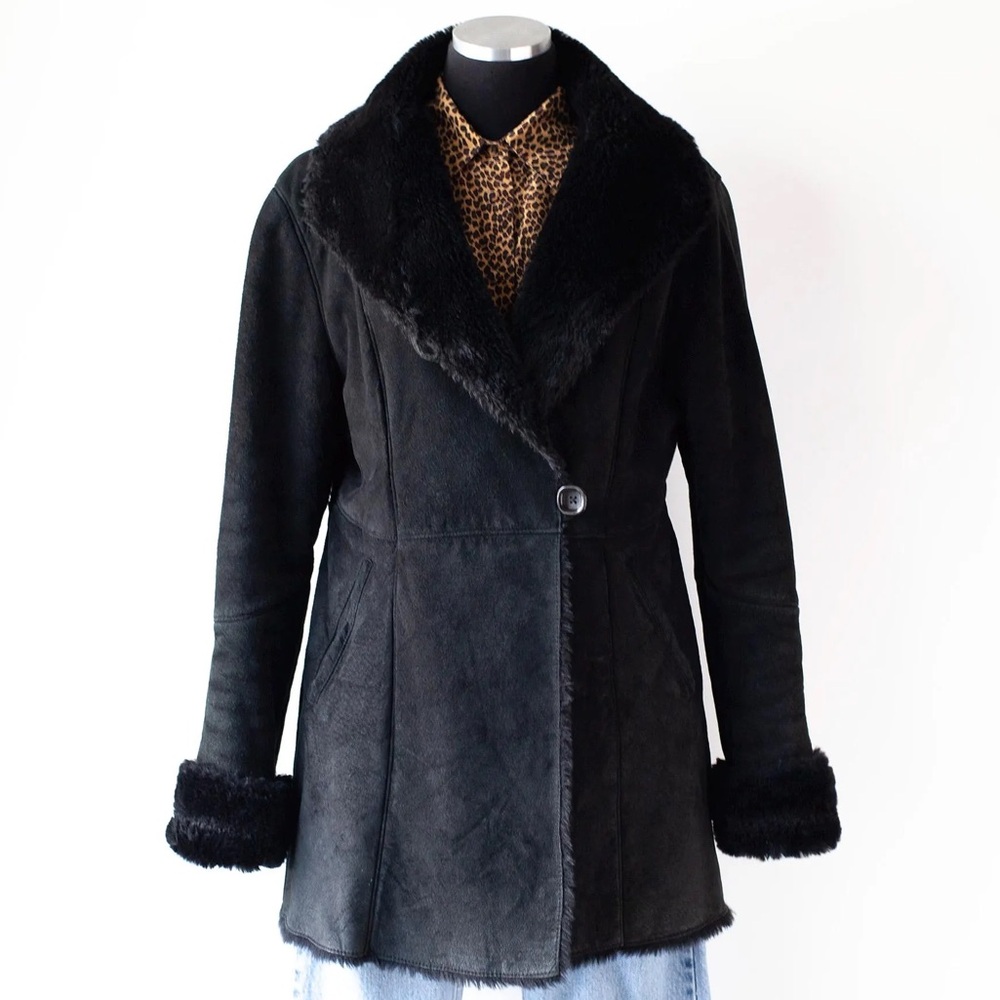 Black Wilsons Leather Fur Coat